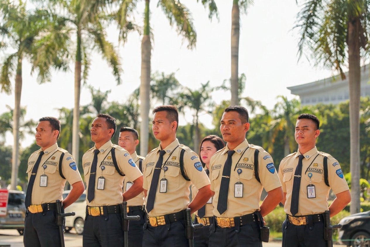 Barisan personel keamanan berseragam